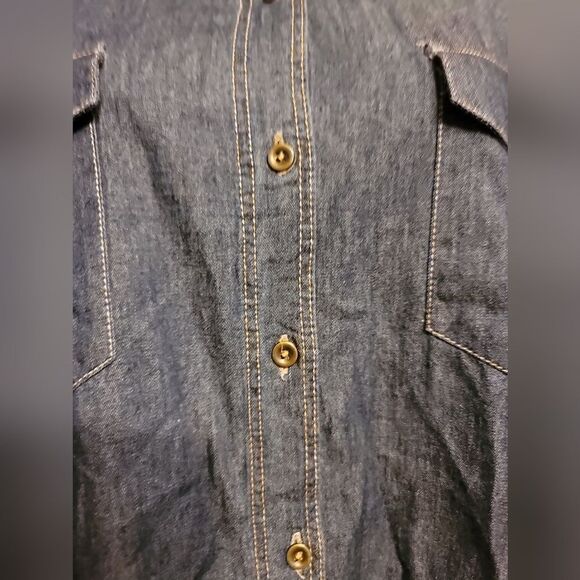 New Justify Women's 2X Denim Shirt Blue Long Slv Button Up Aztec Print Blouse - Picture 4 of 6